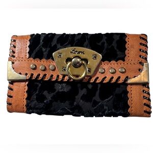 Retro Loren Western Cowgirl Black and Tan Leopard Print Women's Wallet MINTY